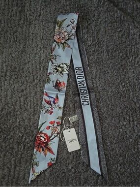 Christian Dior Blue Floral Silk Mitzah Scarf